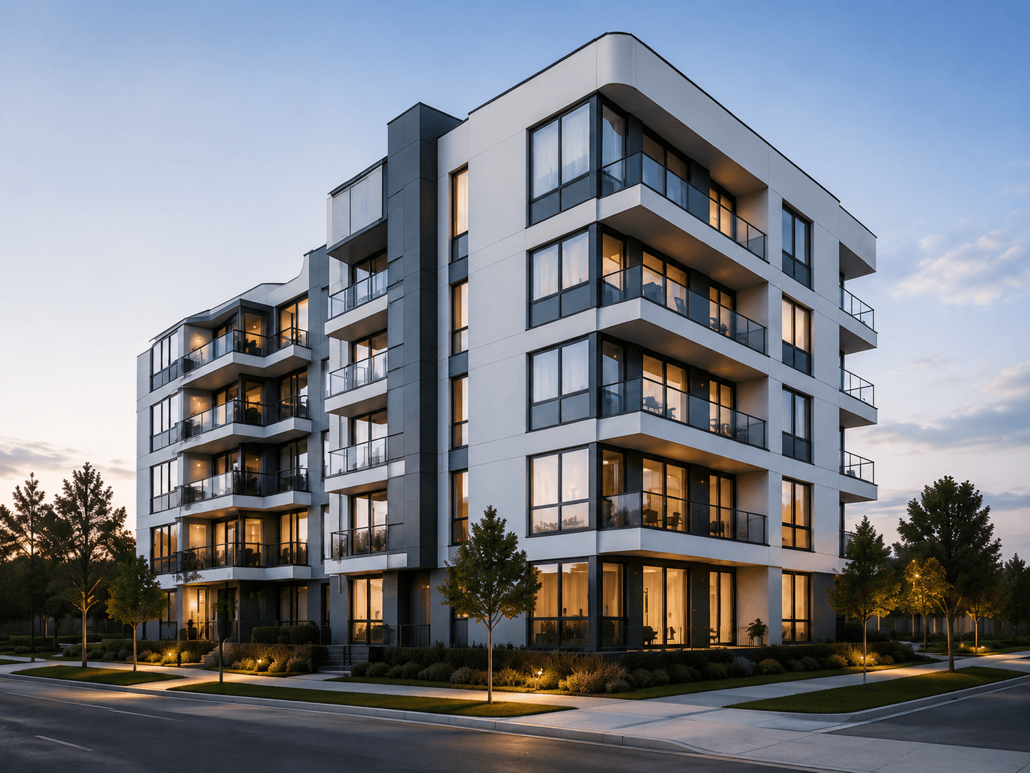 Modern apartment building for rent listing showcase